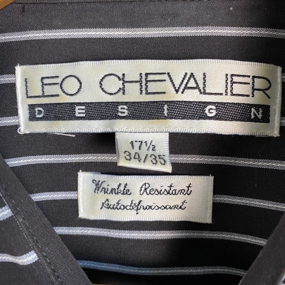 Leo Chevalier Design Men's Black/Gray Stripe Long Sleeve Button Dress Shirt 17.5 - Picture 2 of 10